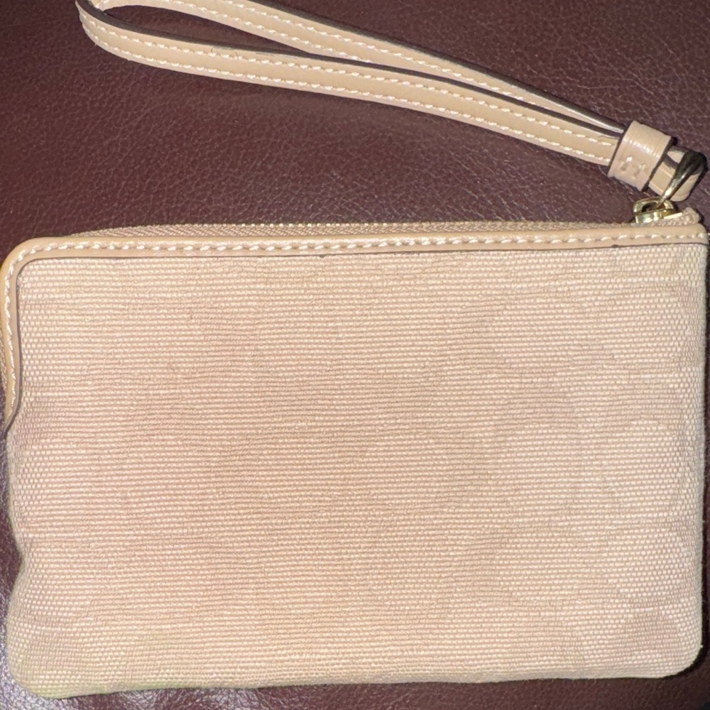 Coach Beige Signature Canvas Wristlet with Gold Logo - Picture 2 of 3